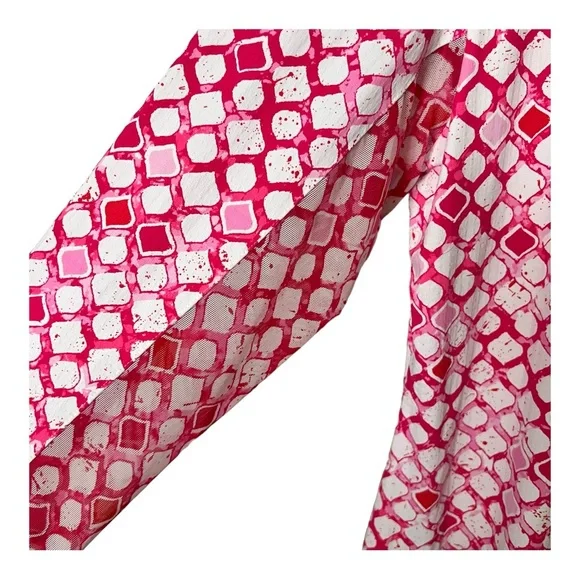 Ibkül Pink White Geo Print Long Mesh Sleeve 1/4 Popover Shift Active Dress Sz L - Picture 5 of 13